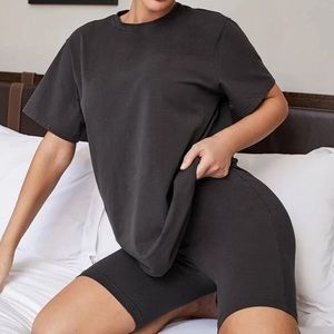 Solid Round Neck Top & Biker Shorts Set